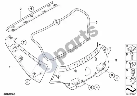BMW Z4 E85 E86 bagažinės dangčio apdailos plokštė – schema
