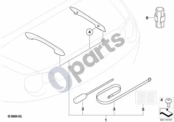 BMW Z4 E85 E86 bagažinės dangčio turėklas – schema