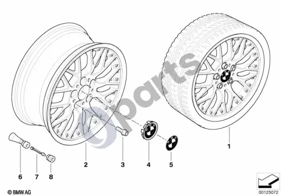 BMW Z4 E85 E86 BMW kompozitinis ratas, kryžminių stipinų 78 – schema