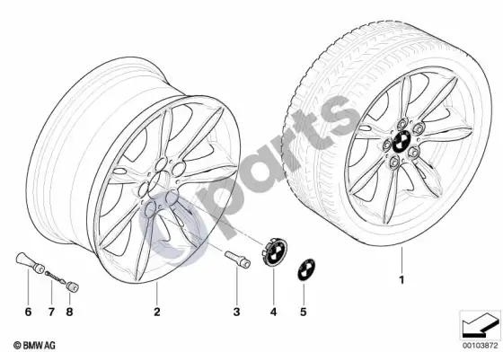 BMW Z4 E85 E86 BMW LA ratlankis, dvigubų stipinų 103 – schema