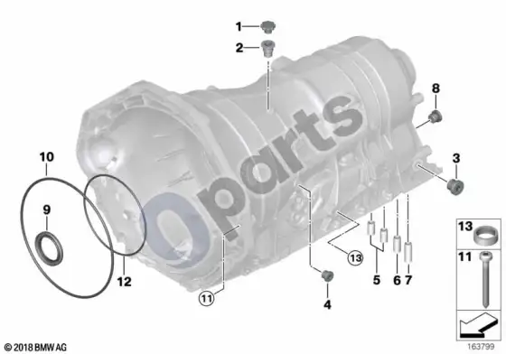 BMW Z4 E85 E86 GA6HP19Z korpusas su tvirtinimo detalėmis – schema