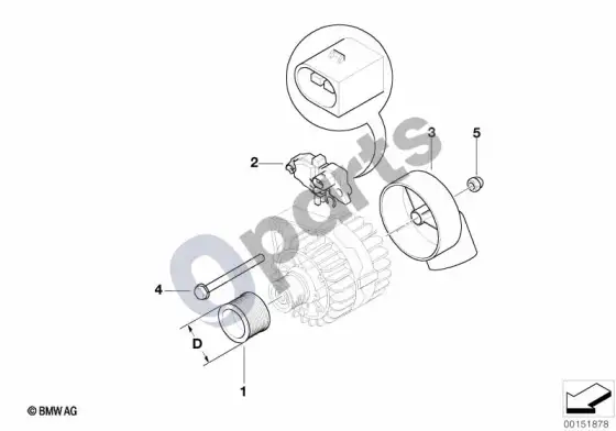 BMW Z4 E85 E86 generatoriaus atskiros dalys, 120A bosch – schema