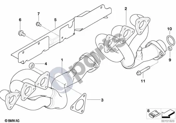 BMW Z4 E85 E86 išmetimo kolektorius – schema