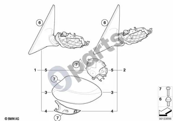 BMW Z4 E85 E86 išorinis veidrodėlis – schema