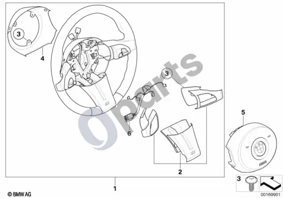 BMW Z4 E85 E86 m sporto vairas, oro pagalvė, multifunkcinis – schema