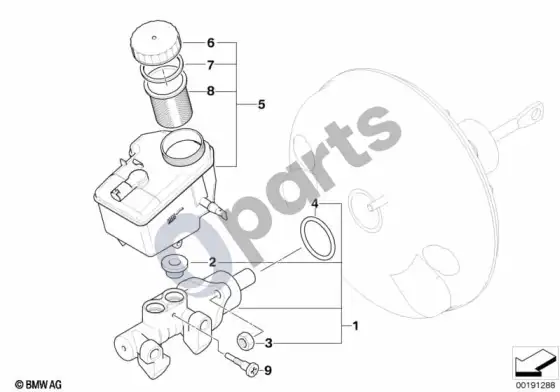 BMW Z4 E85 E86 pagrindinis stabdžių cilindras; 2006.01 - ... – schema