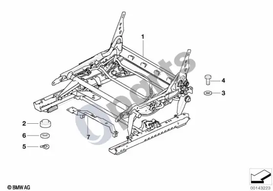 BMW Z4 E85 E86 priekinės sėdynės bėgelis – schema