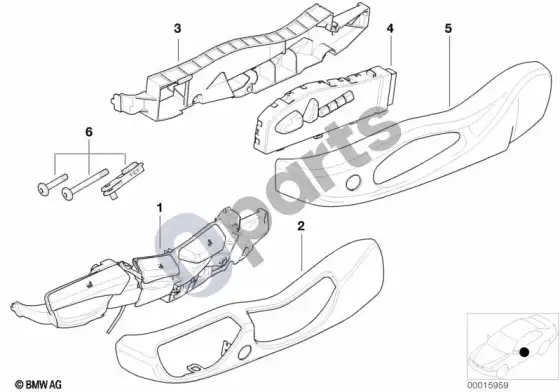 BMW Z4 E85 E86 priekinės sėdynės valdymo elementų atskiros dalys – schema