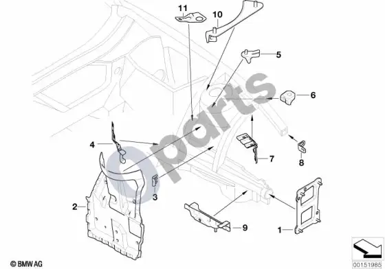 BMW Z4 E85 E86 priekinis kėbulo laikiklis, kairys – schema