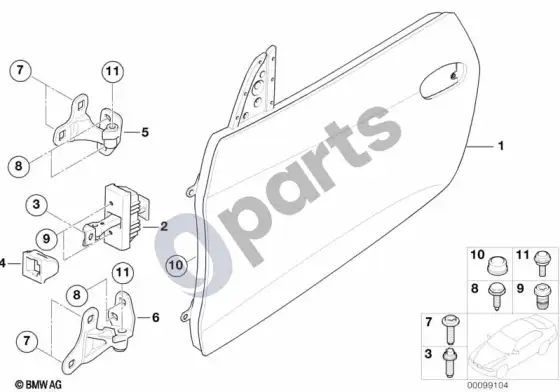 BMW Z4 E85 E86 priekinių durų vyris / durų ribotuvas – schema