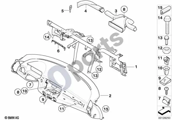 BMW Z4 E85 E86 prietaisų skydelio apdailos skydelis, atraminis vamzdis – schema