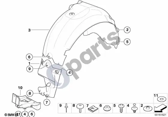 BMW Z4 E85 E86 ratų arkos apdaila, galinė – schema