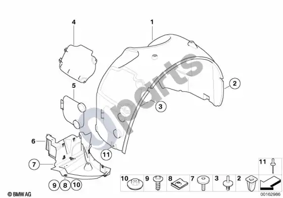 BMW Z4 E85 E86 ratų arkos apdaila, priekinė – schema