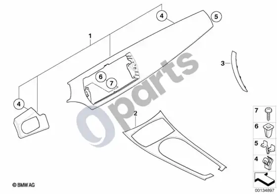 BMW Z4 E85 E86 salono apdailos juostelės, karbonas – schema