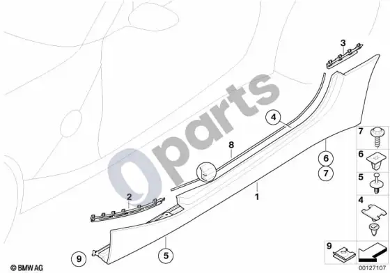 BMW Z4 E85 E86 slenksčio / ratų arkos apdaila – schema