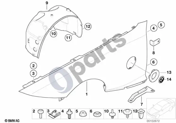 BMW Z4 E85 E86 šoninė apdaila, priekinė – schema
