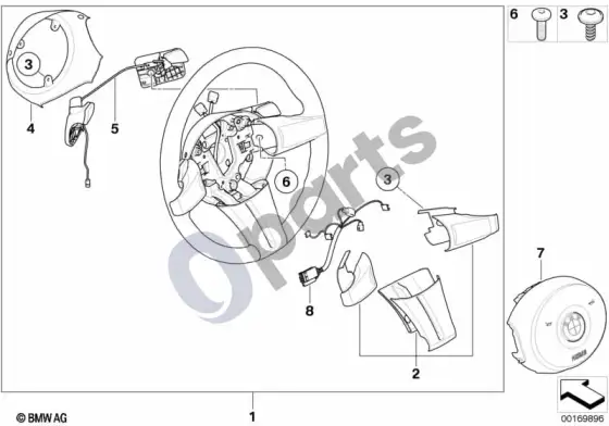 BMW Z4 E85 E86 sportinis vairas, oro pagalvė, su perjungimo plokštelėmis – schema