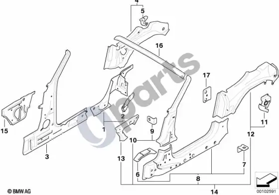 BMW Z4 E85 E86 atskiros šoninio kėbulo rėmo dalys – schema