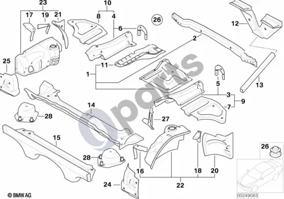 BMW Z4 E85 E86 bagažinės grindų skydas/galinė ratų arka – schema
