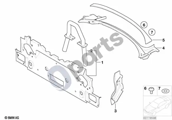 BMW Z4 E85 E86 bagažinės pertvara – schema