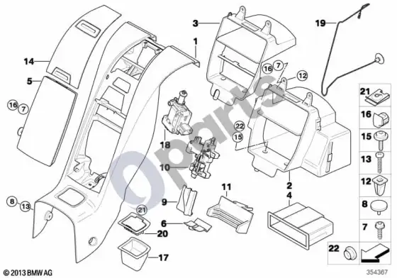 BMW Z4 E85 E86 centrinė konsolė, galinis salonas – schema
