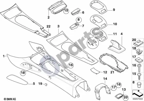 BMW Z4 E85 E86 centrinės konsolės saugojimo pertvara (Z4 E85 z42.0i) – schema