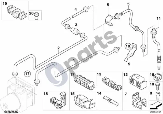 BMW Z4 E85 E86 galinis stabdžių vamzdelis; 2005.04 - ... – schema