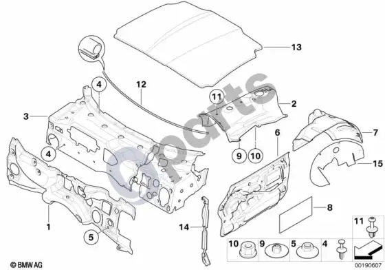 BMW Z4 E85 E86 garso izoliacija – schema