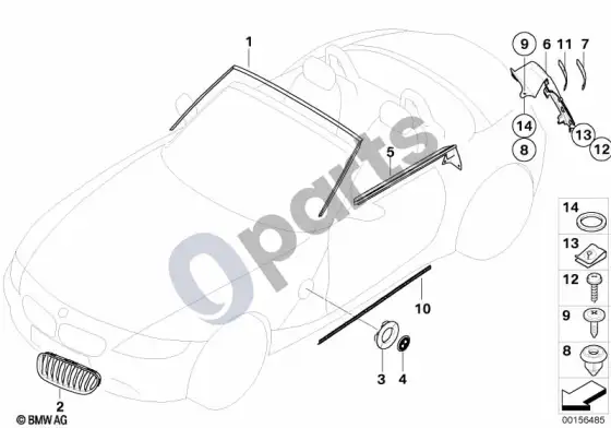 BMW Z4 E85 E86 išorės apdaila / grotelės – schema