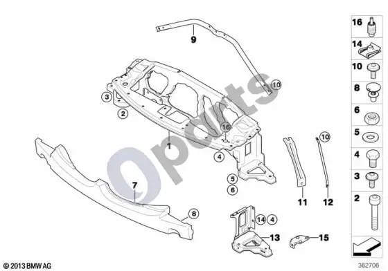 BMW Z4 E85 E86 priekinis skydas – schema