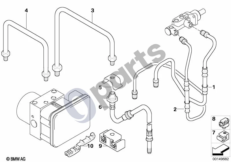 BMW Z4 E85 E86 (2002–2008) Priekinis stabdžių vamzdelis; 2005.04 - ... (Z4 E85 Z42.0I) schema – pozicija 06: Priekinė stabdžių žarna