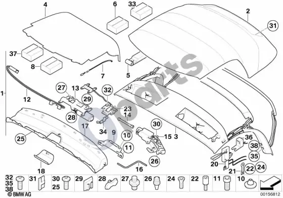 BMW Z4 E85 E86 sulankstomas stogas (Z4 E85 z42.0i) – schema
