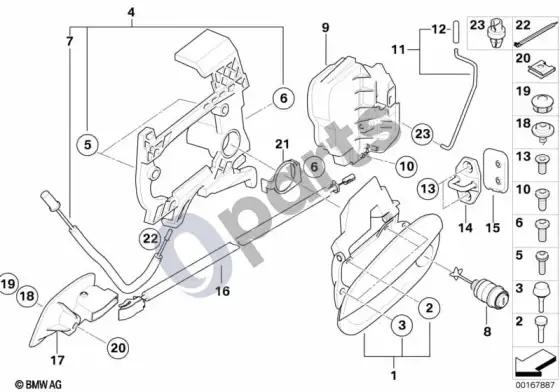 BMW Z4 E85 E86 užrakto sistema, durys, priekinės – schema