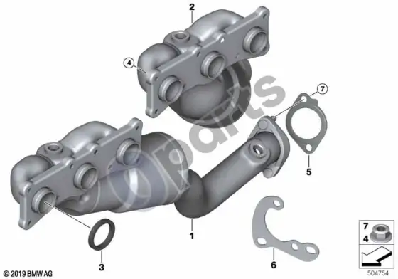 BMW Z4 E85 E86 išmetimo kolektorius su katalizatoriumi (Z4 E85 z42.5in52, Z4 E85 z42.5si) – schema