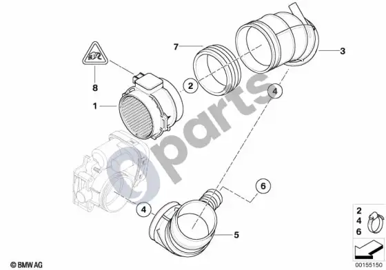 BMW Z4 E85 E86 plėvelinis oro masės matuoklis (Z4 E85 z43.0i) – schema