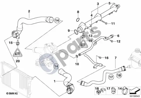 BMW Z4 E85 E86 aušinimo sistemos vandens žarnos (Z4 E85 z4m3.2, Z4 E86 z4m3.2) – schema