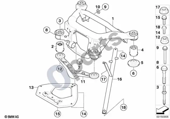 BMW Z4 E85 E86 galinės ašies rėmas (Z4 E85 z4m3.2, Z4 E86 z4m3.2) – schema