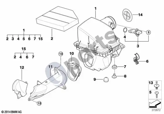 BMW Z4 E85 E86 įsiurbimo oro duslintuvas / filtro elementas / oro masės matuoklis (HFM, Z4 E85 z4m3.2, Z4 E86 z4m3.2) – schema