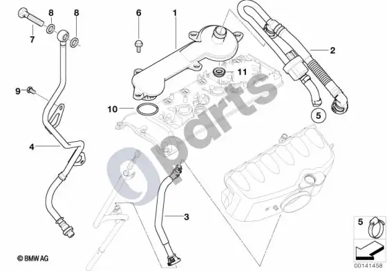 BMW Z4 E85 E86 karterio vėdinimas / alyvos separatorius (Z4 E85 z4m3.2, Z4 E86 z4m3.2) – schema
