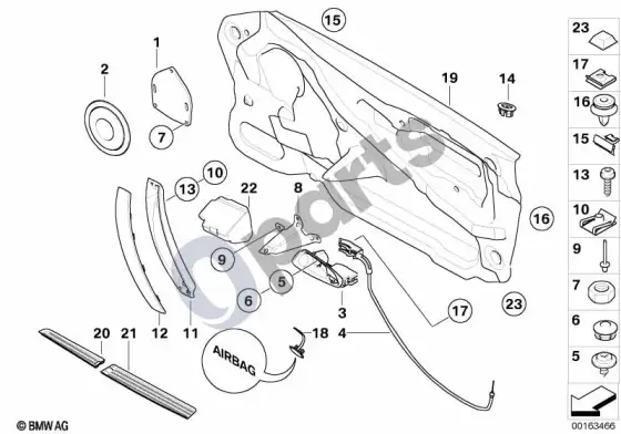 BMW Z4 E85 E86 durų apmušalo atskiros dalys (Z4 E86 z43.0si) – schema