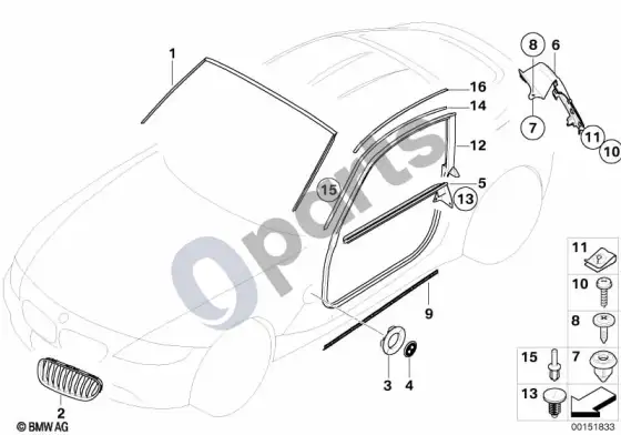 BMW Z4 E85 E86 išorės apdaila / grotelės (Z4 E86 z43.0si) – schema