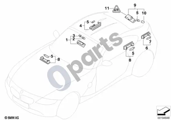 BMW Z4 E85 E86 įvairios lemputės (Z4 E86 z43.0si) – schema