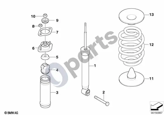BMW Z4 E85 E86 galinės pakabos statramstis, spyruoklė ir dalys (Z4 E86 z4m3.2) – schema