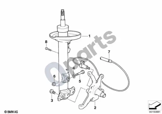 BMW Z4 E85 E86 priekinė amortizatoriaus statramė/amortizatorius (Z4 E86 z4m3.2) – schema