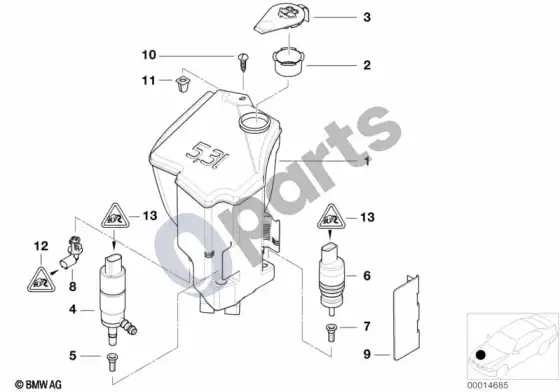 BMW Z4 E85 E86 žibintų plovimo įrenginio bakelis – schema