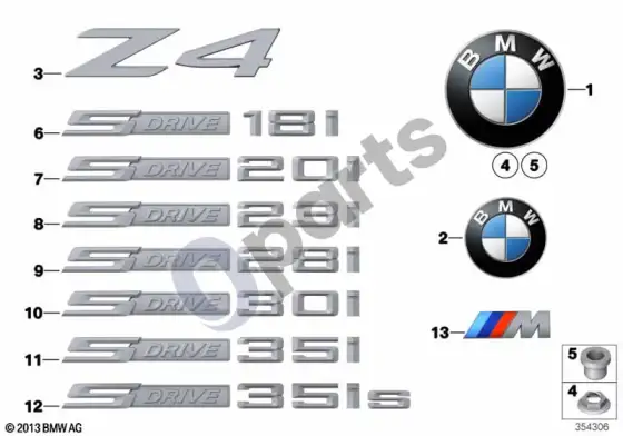 BMW Z4 E89 emblemos / užrašai – schema