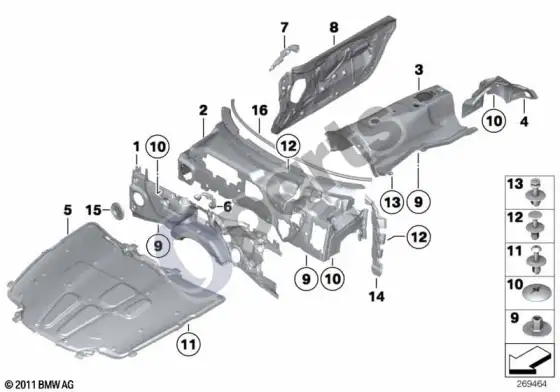 BMW Z4 E89 garso izoliacija – schema