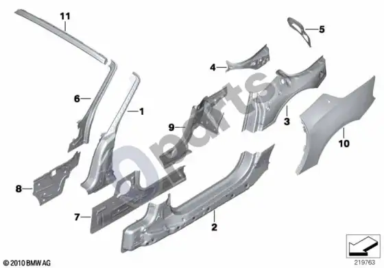 BMW Z4 E89 kėbulo šoninio rėmo dalys – schema