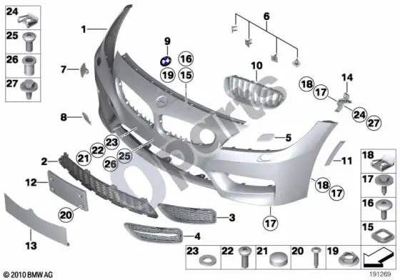BMW Z4 E89 m apdailos plokštė, priekinė – schema