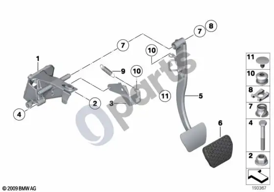 BMW Z4 E89 pedalų mazgas – schema